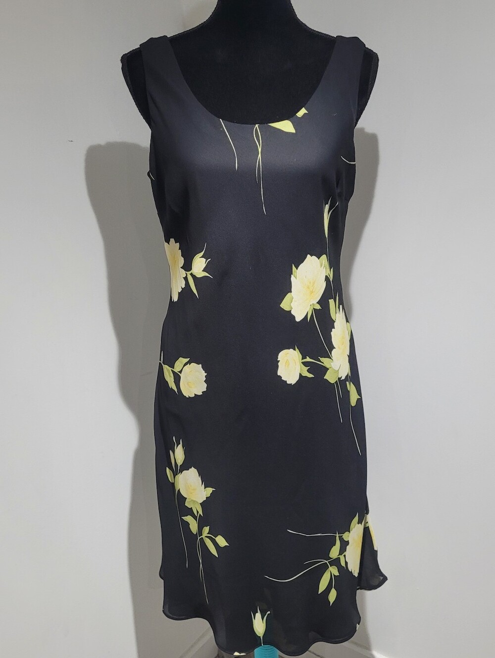 Tradition Women's 90's Vintage Floral Sleeveless Midi Dress 16 Yellow Black